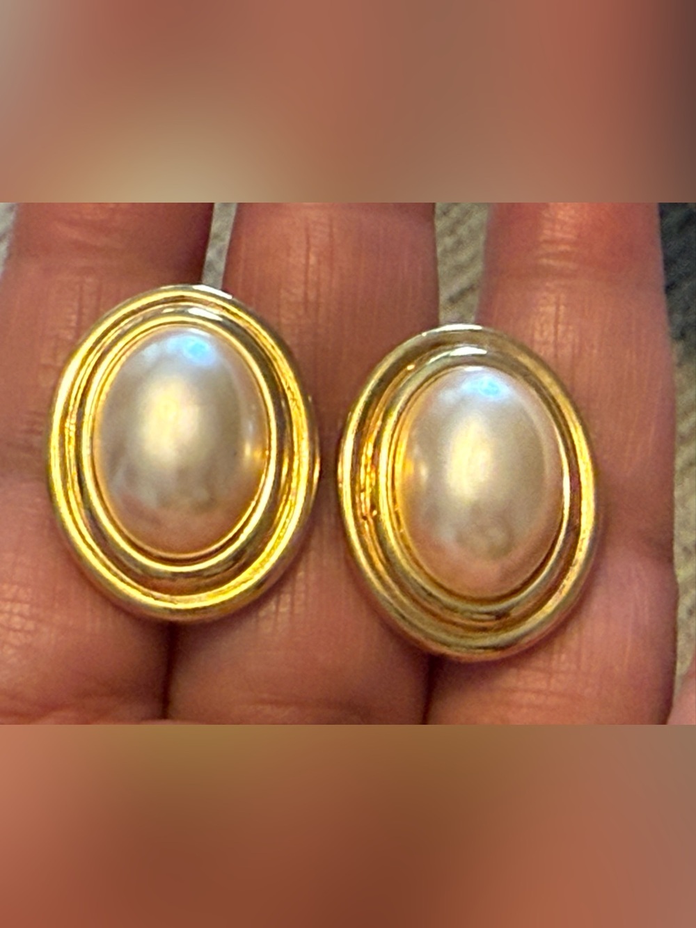 Vintage Napier Gold-Tone Pearl Oval Clip-On Earrings